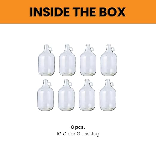 Fastrack 8-Pack 1 Gallon Glass Jug (128 oz) WITHOUT CAPS – Multipurpose 1 Gallon Jug, & Detergent Dispenser for Laundry, Glass jug for Liquids, Water & Juice
