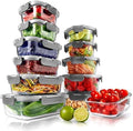 NutriChef 24pcs Glass Food Storage Containers, (12 Stackable Heavy Duty Meal Prep Containers w/ 12 Airtight Lids), Microwave, Freezer, & Dishwasher Safe for Food, Snacks, Fruit & More, (Gray)
