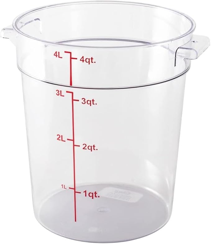 Soro Essentials- 4 qt. Polycarbonate Round Food Storage Container with Graduated Markings Clear Color- Stackable Storage Bin Food Container with Handle for Pantry Organizer Storage Kitchen Fridge