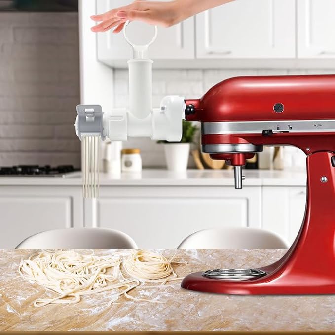 Pasta Maker Attachment for Kitchen aid Stand Mixers with 6 Interchangeable Different Shapes of Pasta Outlet and Cleaning Brush, Durable Pasta Press Attachments (White)