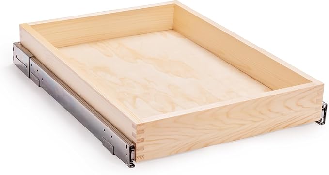 Mulush 20”W x 21”D x 3”H Soft Close Slide Out Wood Drawer Organizer for Kitchen, (Cabinet Width>20.5 inches for Bottom Assembly, Width= 20 inches for Side Assembly)