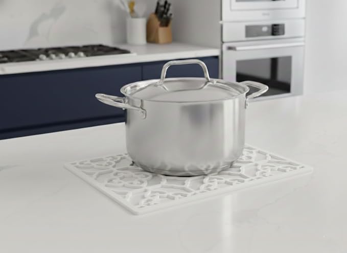 GASARÉ, Extra Large, Thick, Silicone Trivet for Hot Dishes, Pots, and Pans, Heat Resistant Mat for Countertop, Hot Pad for Kitchen, Easy to Clean, 16 x 12 x 3/8 Inches, White