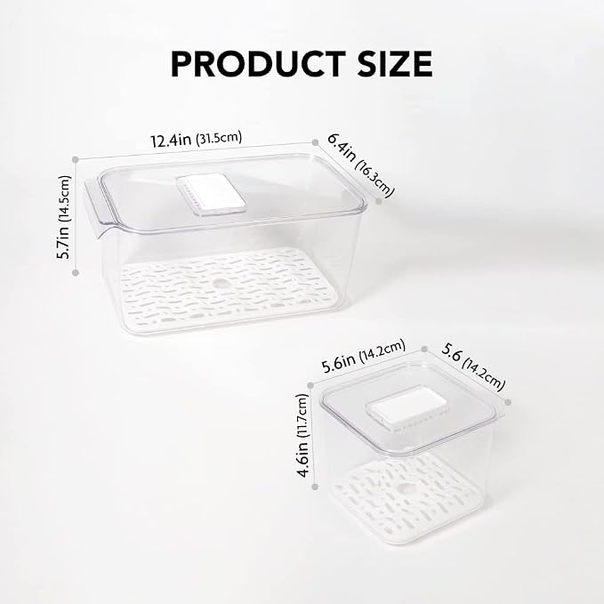 elabo Fruit Storage Containers for Fridge Fresh Produce Saver -3 Pack Stackable Fridge Organizers Bins with Lids, Drain Tray, Food Storage Container for Vegetables, Lettuce, Salad and Berry, BPA-free