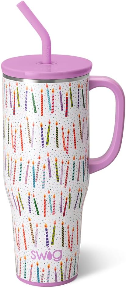 Swig Life 40oz Mega Mug, 40 oz Tumbler with Handle and Straw, Cup Holder Friendly, Dishwasher Safe, Extra Large Insulated Tumbler, Stainless Steel, Birthday Gifts for Women (Make a Wish)