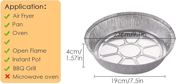 Non-Stick Round Disposable Air Fryer Aluminum Foil Liners 50PCS, Oil-Proof Aluminum Foil Tin Box Also for Steamer Basket Instant Pot Oven & Grill (9 Inch)
