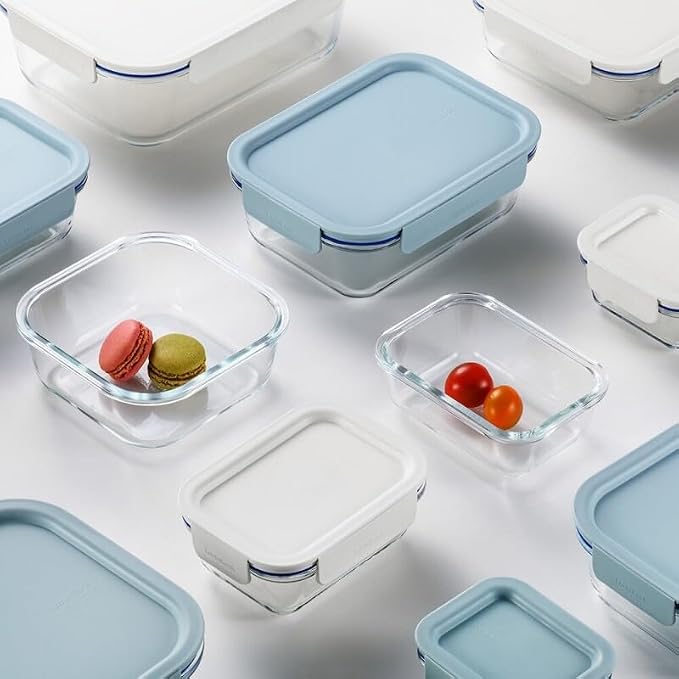 LocknLock LNG445S3M The Clear Borosilicate Glass Food Storage Containers with Lids, 6-Piece Set for Kitchen, Lunch, Meal Prep, Leftovers, Leakproof, Freezer, Microwave, and Dishwasher Safe, Mint
