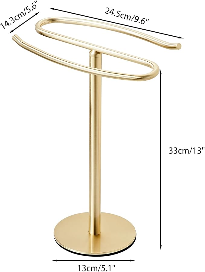 Gold Hand Towel Holder Stand,13 Inch Free-Standing Towel Rack, SUS304 Stainless Steel Towel Bar Rack Stand, Tower Bar for Bathroom Kitchen Vanity Countertop…