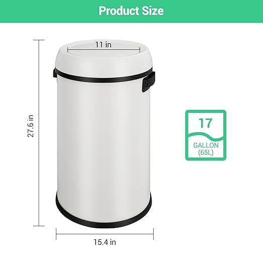 Garvee 17 gal/65 L Trash Can, Fingerprint-Proof Stainless Steel Swing Top Garbage Can, Heavy Duty Commercial Round Trash Bin with Swing Lid for Restaurant, Home, Office,White