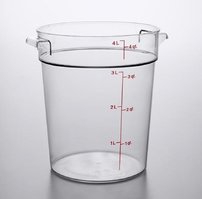 Soro Essentials- 4 qt. Polycarbonate Round Food Storage Container with Graduated Markings Clear Color- Stackable Storage Bin Food Container with Handle for Pantry Organizer Storage Kitchen Fridge