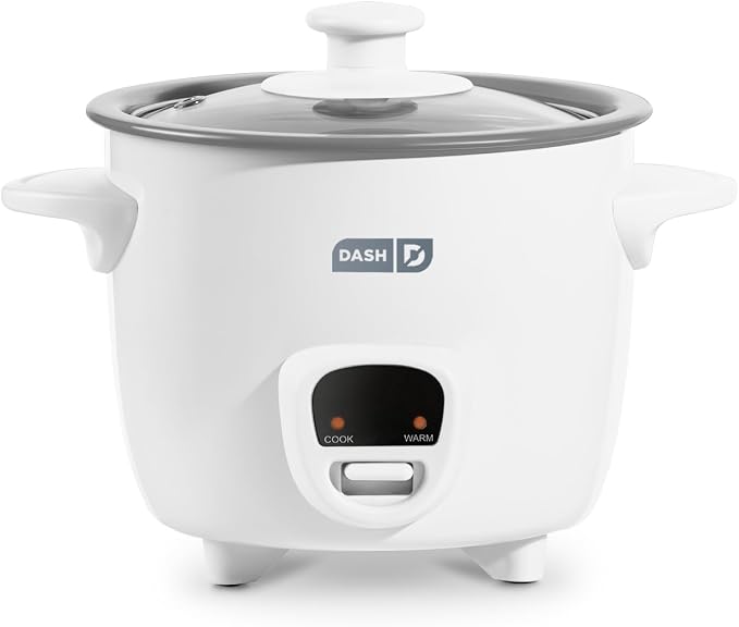 Dash Mini Rice Cooker | Small Rice Maker, 2 Cups Cooked / 1 Cup Uncooked, Ceramic Nonstick Removable Pot, Keep Warm Function, Compact and Portable for Dorm, Travel, Single Serve, White