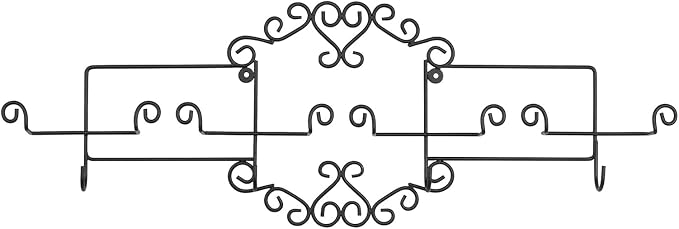 MyGift Vintage Scrollwork Black Metal Wire Tea Coffee Cup and Saucer Set Rack, Wall Mounted Decorative Display Shelf Holds Up to 4 Collectible Plates & Mugs