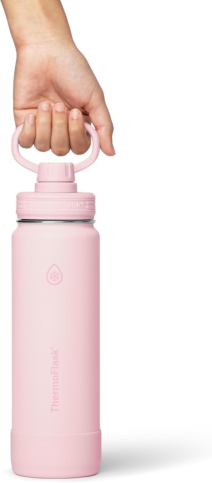 ThermoFlask Insulated Water Bottle with Spout Lid (24 oz, Blush) - Leakproof, Stainless Steel Water Bottle for Cold & Hot Drinks, Travel & Daily Hydration