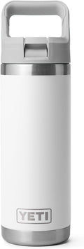 YETI Rambler 18 oz Bottle, Vacuum Insulated, Stainless Steel with Color Matching Straw Cap, White
