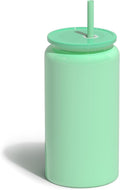 Glass Cups with Lids and Straws, 16oz Stainless Steels Cups, Beer Cups, Iced Coffee Cup, Smoothie Cup, Sublimation Tumbler, Cyan (Smooth Polished Finish, Sublimatable)