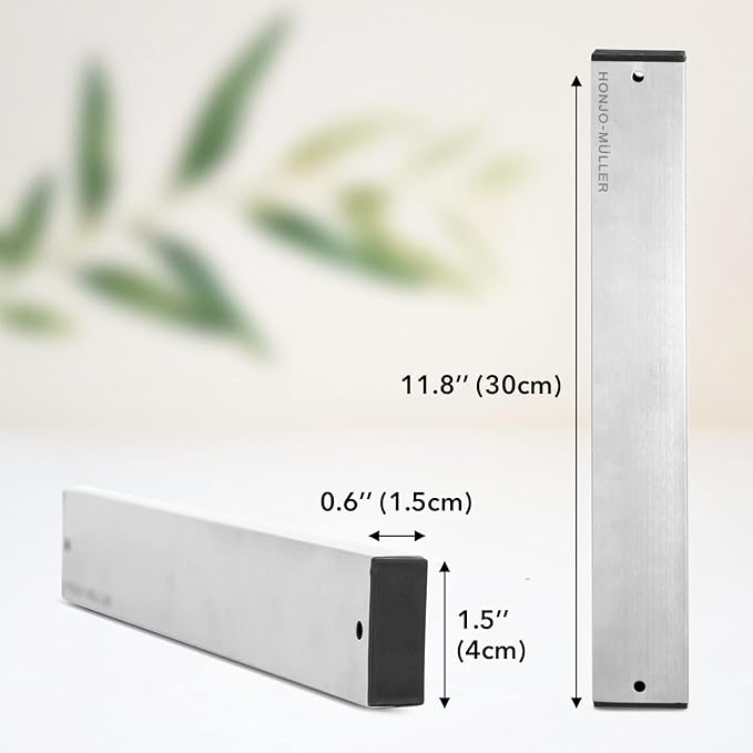 HONJO-MLLER Magnetic Knife Holder for Wall - 12 Inch Steel Knife Magnetic Strip | Modern Black Wall-Mounted Knife Holder