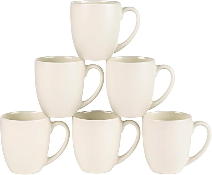 GBhome 12oz Coffee Mugs Set of 6, Large Ceramic Coffee Mugs for Man, Woman, Dad, Mom, Modern Coffee Mugs Set with handle for Tea/Latte/Cappuccino/Milk/Cocoa. Dishwasher&Microwave Safe,ivory