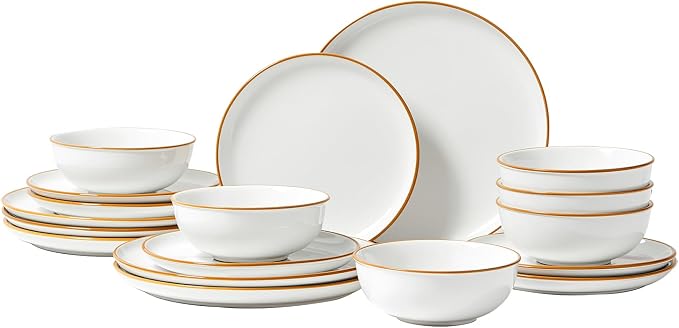 VEVOR Dinnerware Set, Service for 6 (18 PCS), Round Plates and Bowls Sets, Scratch Resistant Ceramic Dinner Ware, Dishwasher and Microwave Suitable Kitchen Dish, for Dessert Salad Soup Pasta, White