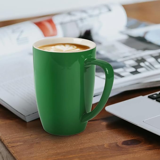 homEdge Porcelain Mug Set, 16 Ounces Cup for Tea, Latte, Mocha, Hot Chocolate, Set of 6, Green