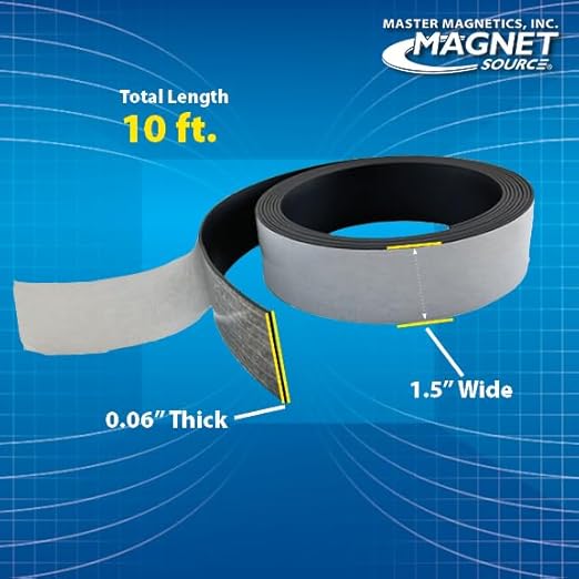 Master Magnetics Flexible Magnet Strip with Adhesive Back - 1/16" Thick, 1 1/2" Wide, 10' Long, 1 Roll, ZG60A-A10BX