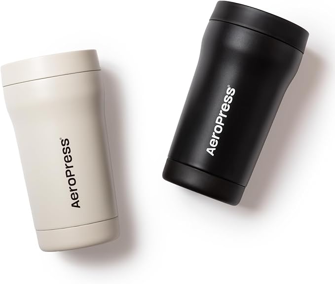 AeroPress Stainless Steel Travel Coffee Tumbler - Double-Wall Insulation for Hot or Cold Drinks with a Splash-Resistant Lid and Built-In Filter Storage, Cup Holder Friendly - 16 oz, Cream