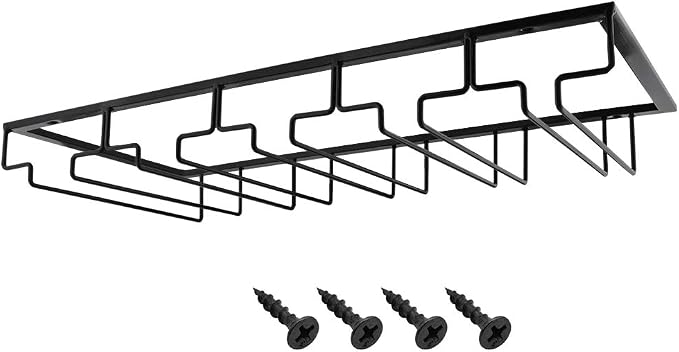 MOCOUM Wine Glasses Rack Under Cabinet Stemware Rack, Glass Hanger Rack Wire Glass Holder Storage Hanger for Cabinet Kitchen Bar (Black, 5 Rows 1 Pack)
