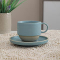 Little minimalist ceramic pottery tea cup with saucer, espresso cup | Matte Light Blue,Durable,Microwave and dishwasher safe, stoneware demitasse cup for lungo,cortado,Matcha, Americano