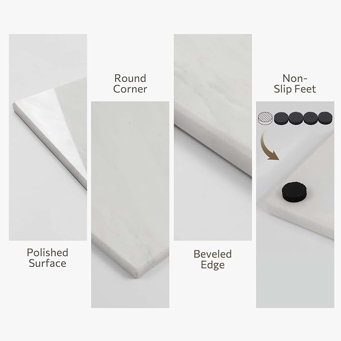 White Marble Cutting Board for Kitchen, 16 x 20 Inch Stone Cutting Board, Marble Pastry Board for Baking Dough Chocolate Cheese & Charcuterie, Marble Slab Wedding Gift