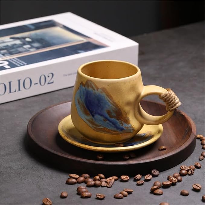Little handmade ceramic pottery tea cup with saucer, espresso cup | 8 oz stoneware demitasse cup for lungo,cortado,Matcha, Americano