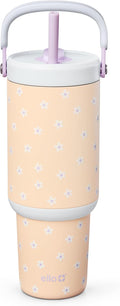 Ello Oasis Go+ 32oz Tumbler with Top Handle and Retracting Straw | Reusable Insulated Stainless Steel Cup, 100% Leakproof Water Bottle, 24 Hours Cold, Cup Holder Friendly For Travel | Daisies