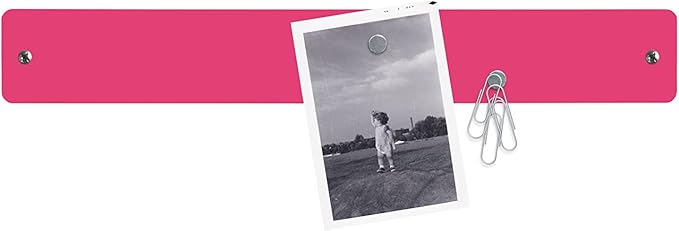 Three by Three Mini Magnetic Strip Bulletin Board – 14" x 2" Stainless Steel Organizer with Magnets & Wall-Mounting Hardware for Home, Office, or Dorm (3 Pack) Pink