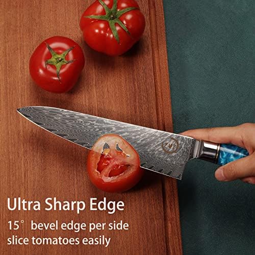 Chef Knife Set, Kitchen Knife Set of 3, Damascus VG10 Steel, Blue Handle Series