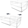 Isaac Jacobs 2-Pack Clear Expandable Storage Bins - Large, 11"-19" L x 7.8" W x 5.8" H, Plastic Organizer with Cut-Out Handles, Adjustable Length from 11-19" for Home, Kitchen & Office