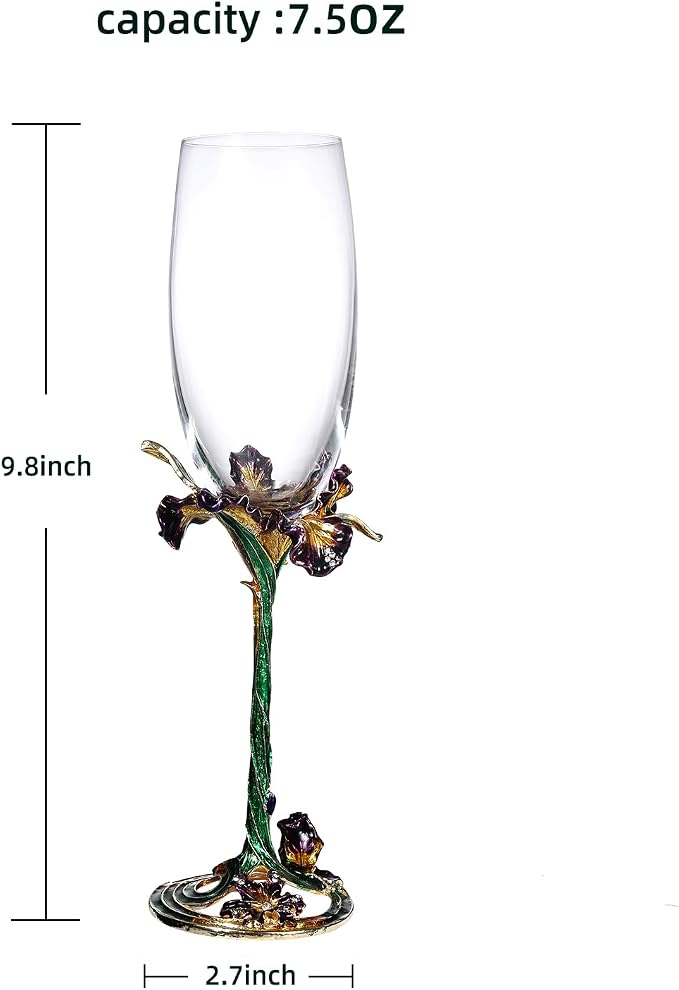 SUQ I OME Enamel Wine Crystal Champagne Flutes Glasses Set of 2, Decorative Enamel Champagne Glasses, Gifts for Brides and Grooms, Wedding, Valentine, Anniversary, Birthday