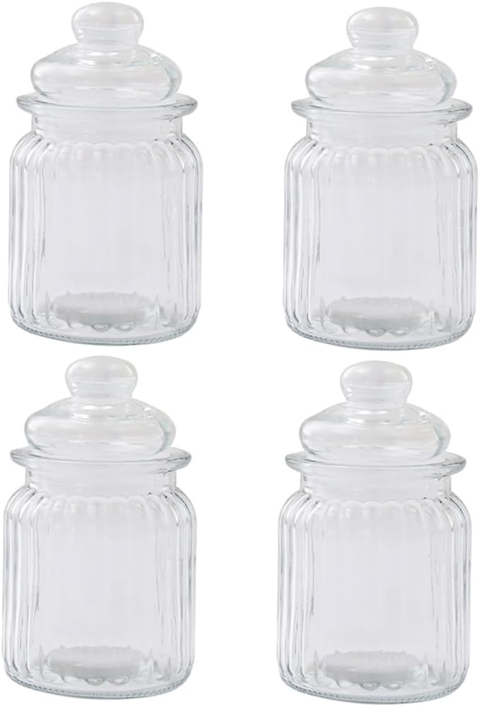 4pcs Storage Bins Lids Glass Storage Jars for Food Prep Containers Compact