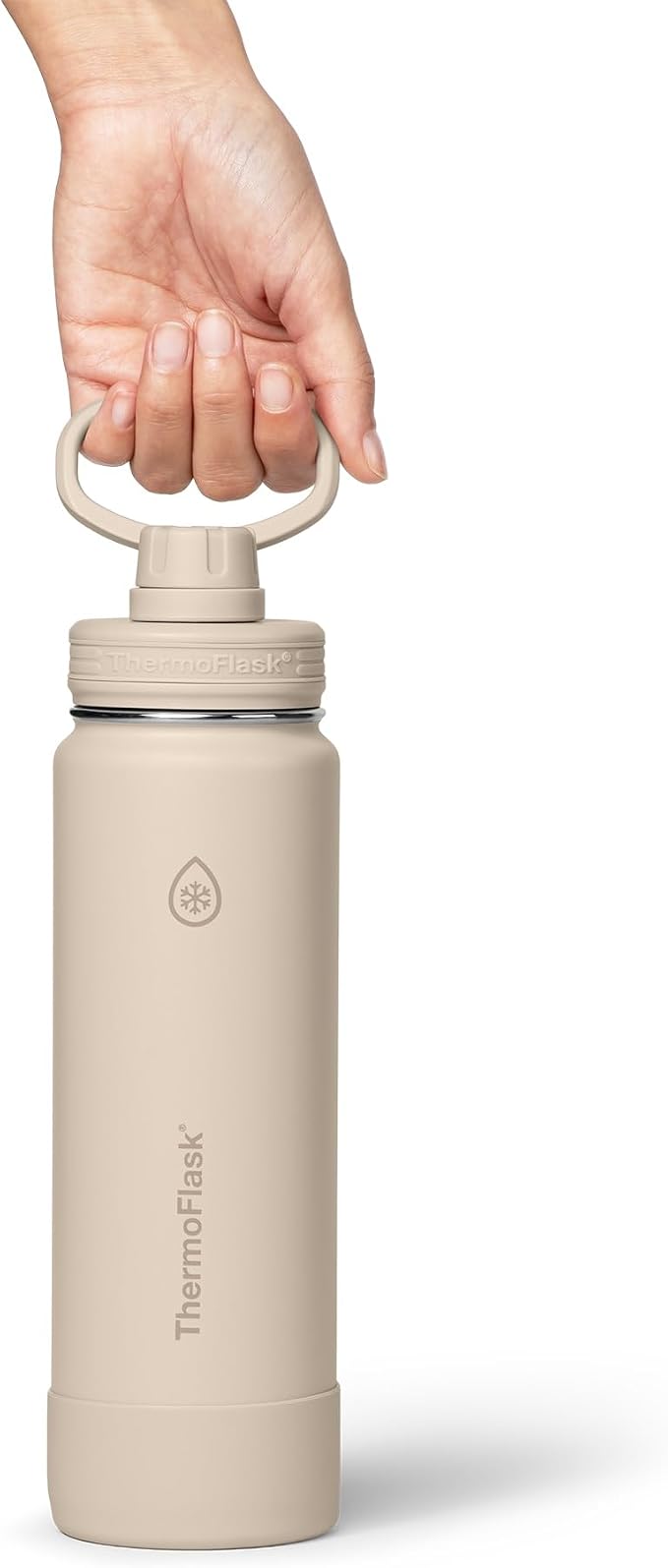 ThermoFlask Insulated Water Bottle with Spout Lid (24 oz, Sand) - Leakproof, Stainless Steel Water Bottle for Cold & Hot Drinks, Travel & Daily Hydration