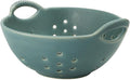 Matte Glaze Ceramic Berry Colander Bowl with Handles – 8.5" Handle-to-Handle × 8" Bowl Dia × 3.3" High – Rustic Stoneware Drain Bowl for Fruit, Berries, and Kitchen Decor (Matte Green)