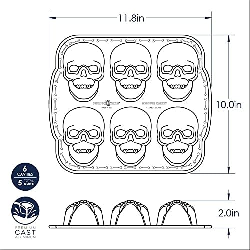 Nordic Ware Halloween Bakeware, Haunted Skull Cakelet Pan, Bronze (Pack of 3)