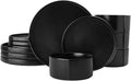 Pfaltzgraff Contemporary Edge 12 Piece Stoneware Dinnerware Set, Service for 4, Plate and Bowls with High Rims for Everyday use, Black