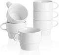 Sweese Porcelain Espresso Cups Set of 6 - Stackable 10 Ounce Espresso Coffee Mugs for Cappuccino, Mocha, Tea - Dishwasher Friendly – Ideal for Home and Café, White