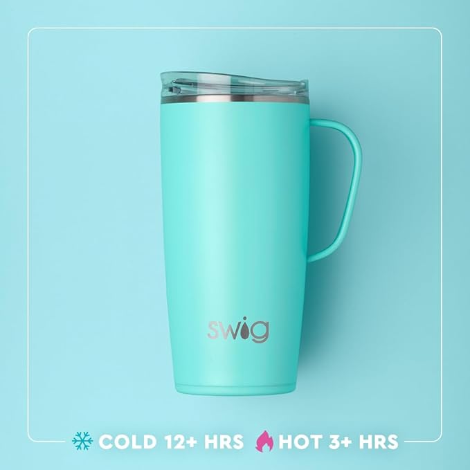 Swig Life 22oz Travel Mug, Insulated Tumbler with Handle and Lid, Travel Coffee Mug, Cup Holder Friendly, Stainless Steel 22 oz Tumbler, Reusable Insulated with Lid (Hydrangeas)
