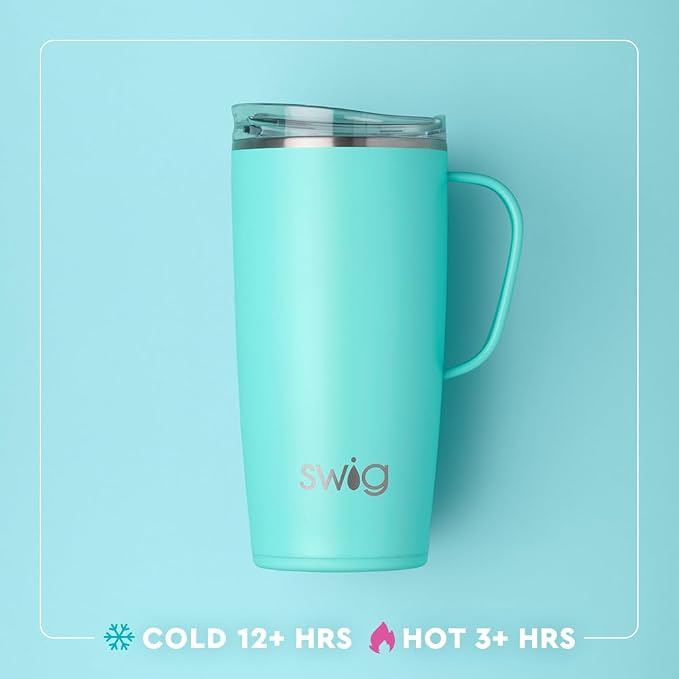 Swig Life 22oz Travel Mug, Insulated Tumbler with Handle and Lid, Travel Coffee Mug, Cup Holder Friendly, Stainless Steel 22 oz Tumbler, Reusable Insulated with Lid (Mahjong)