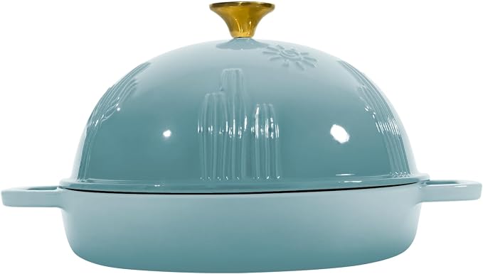 Flavehc Cast Iron Bread Oven With Cloche Lid for Baking - Blue Enameled Dutch Oven With Dome Lid for Sourdough - 5 qt
