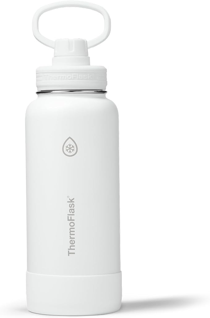 ThermoFlask Insulated Water Bottle with Spout Lid (32 oz, White) - Leakproof, Stainless Steel Water Bottle for Cold & Hot Drinks, Travel & Daily Hydration
