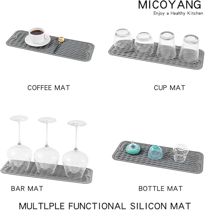 MicoYang Silicone Dish Drying Mat for Multiple Usage,Easy clean,Eco-friendly,Heat-resistant Silicone Mat for Kitchen Counter,Sink,Bar,Bottle,or Cup Grey M 17 inches x 6 inches