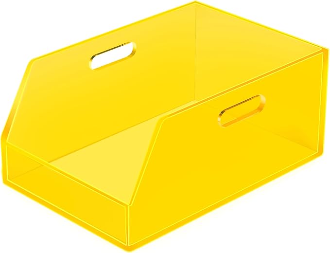 Gelite Stackable Storage Bins Open Front Organizer Bins with Handles Acrylic Storage Container for Pantry Kitchen Cabinet Bathroom Closet Office Organization, 11.4x7.5x5.1'', Neon Yellow