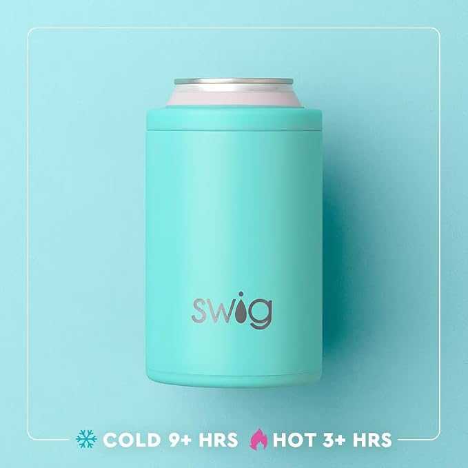 Swig Life Standard Can Cooler, 12oz Insulated Bottle & Can Holder, Stainless Steel Cooler, Covers for Standard 12 oz Beer Bottles, Beach Accessories for Women in Sea Swirl