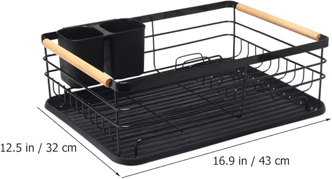 Lurrose Dish Drying Rack for Kitchen Sink Countertop Plate Rack Iron Material Black Small Size Utensil Holder Over Sink Organizer Suitable for Home Kitchen Storage