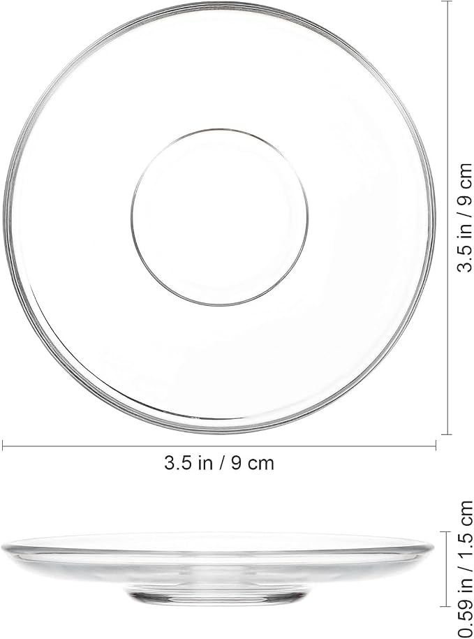 SHOWERORO 4Pcs Clear Glass Tea Saucers 3.54 Inch Round Plates for Coffee Cups Espresso Saucers Small Dessert Snack Serving