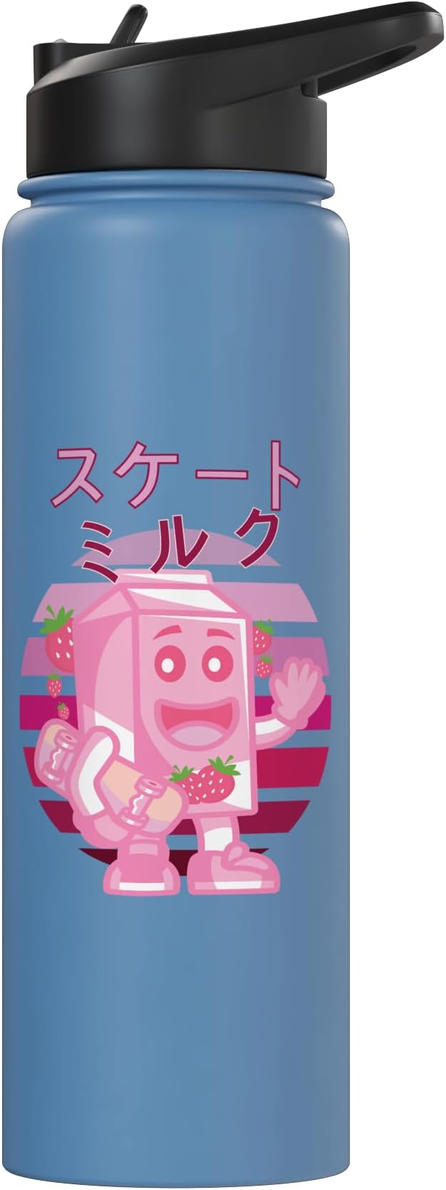 Retro 90s Japanese Skateboarding Strawberry Milkshake Carton Stainless Steel Insulated Water Bottle