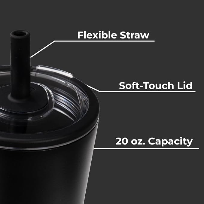 HydroJug Everyday Tumbler 20 oz, Ceramic-Lined Straw Cup, Black